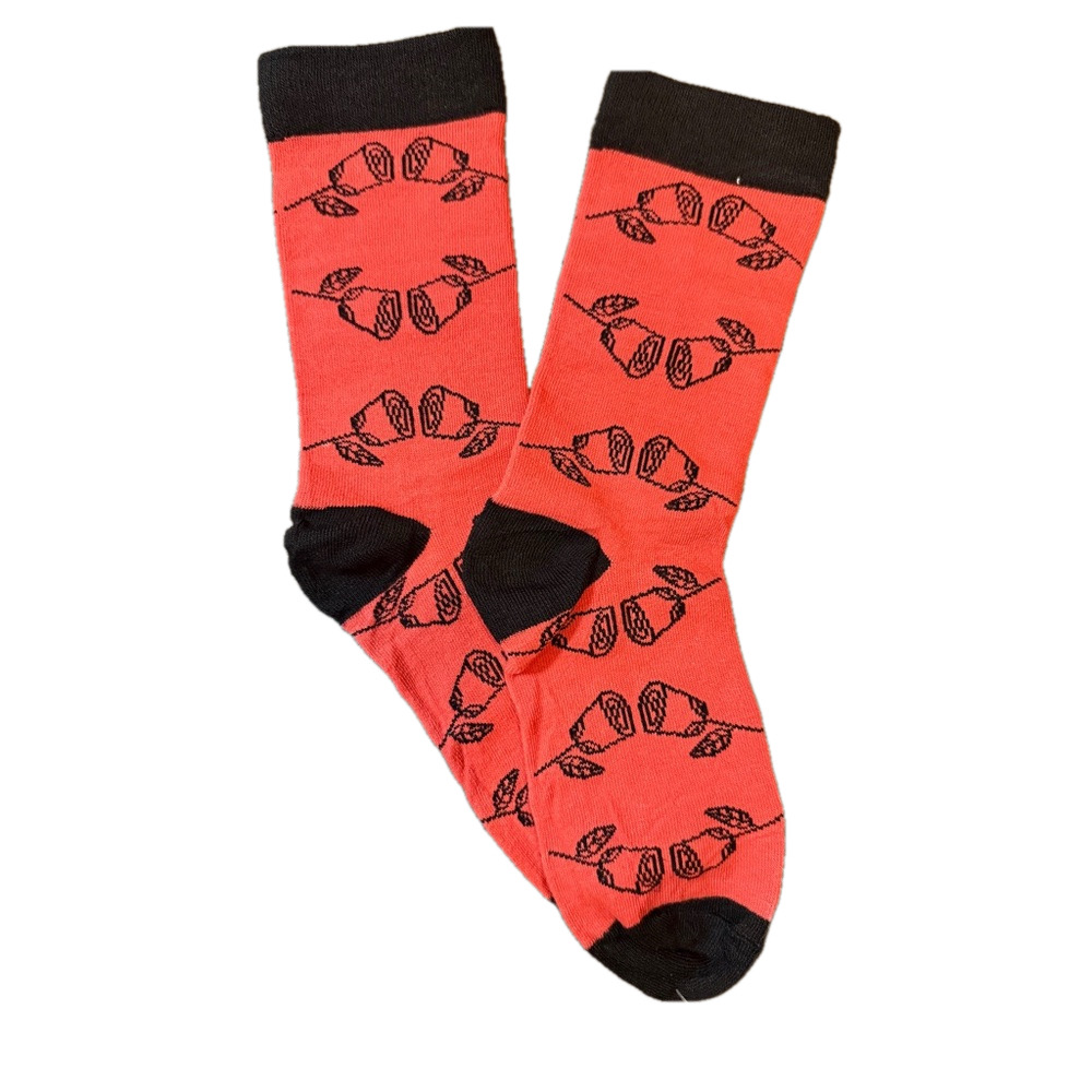 Valentines or Mothers Day Red And Black with Roses Socks